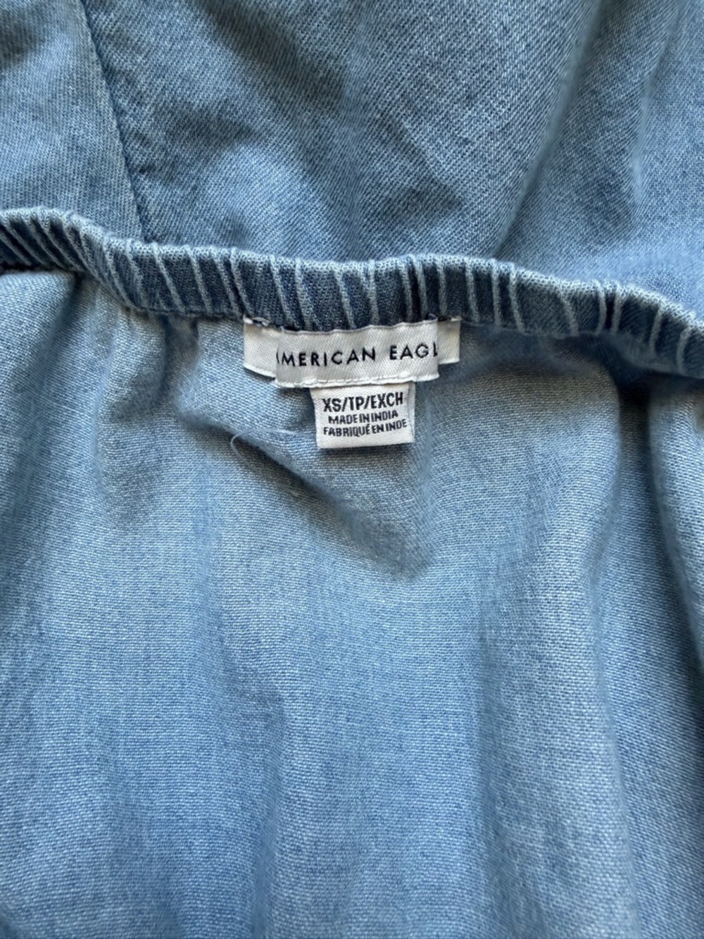 American Eagle Chambray Strapless Jumpsuit Elastic Waist Tie Front Pockets XS - Picture 5 of 5